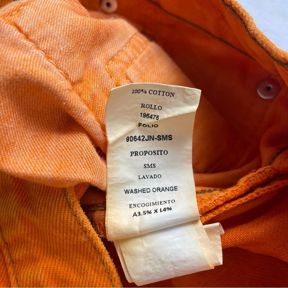 Re/Done Women's Orange Solid Cotton High Rise Raw Hem Straight Leg Jeans Size 25 - Picture 3 of 9